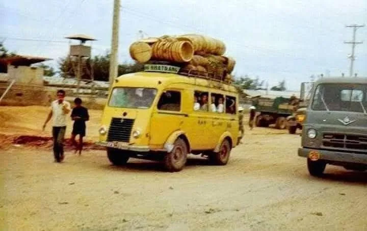 An old Vietnamese xe đò intercity bus on the highway 2