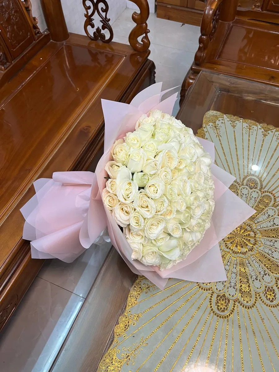101 white roses in pink wrap delivery Nha Trang 2