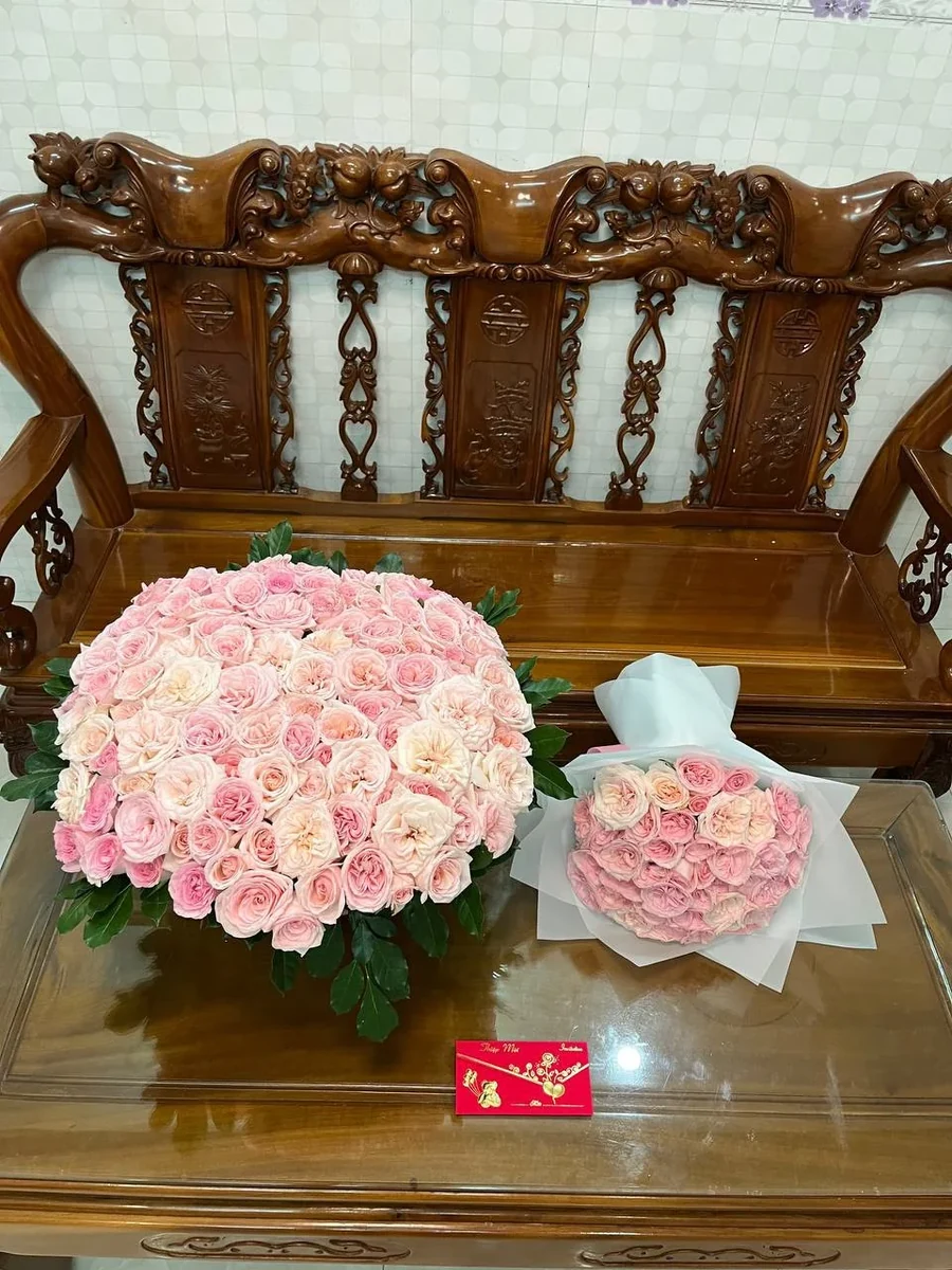 101 soft pink roses basket and 51 soft pink roses with a card Nha Trang delivery 2