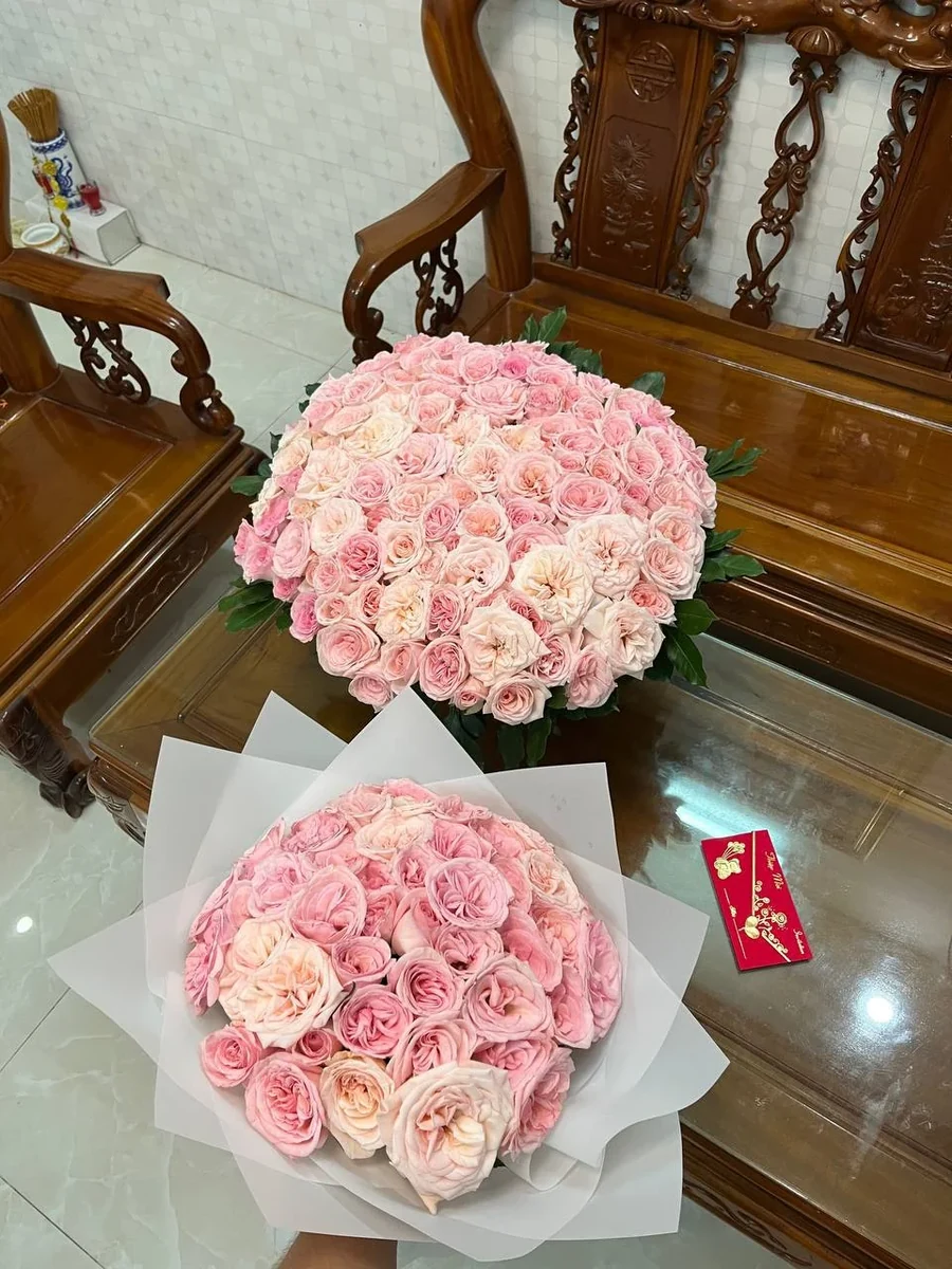 101 soft pink roses basket and 51 soft pink roses with a card Nha Trang delivery 5