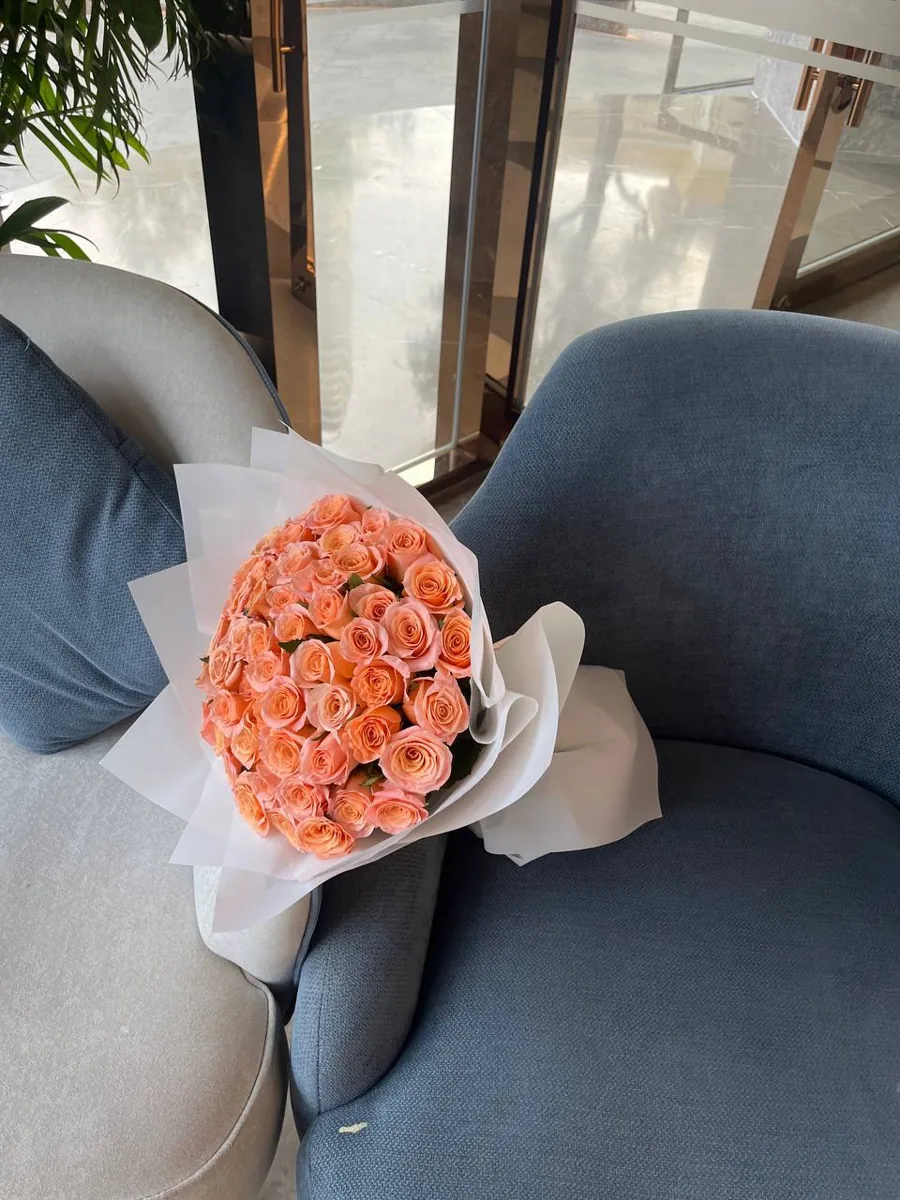 51 coral roses in white wrap delivery Nha Trang 5