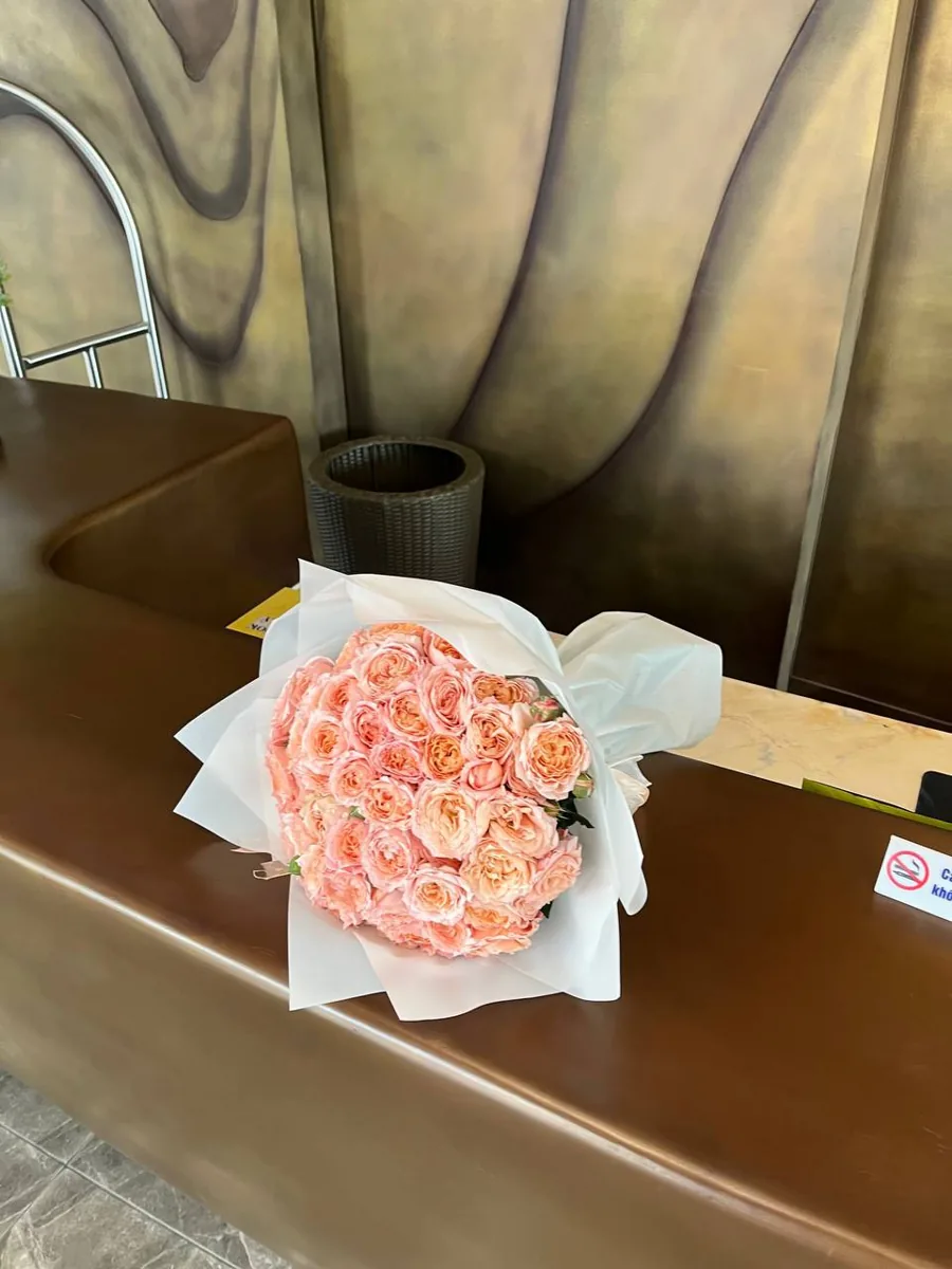 51 garden pink roses in white wrap delivery Nha Trang 4