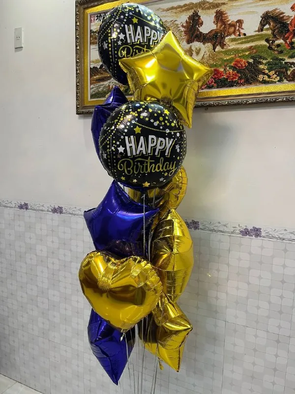 набор фольгированных шаров Happy Birthday чёрно-золотой Нячанг доставка 1