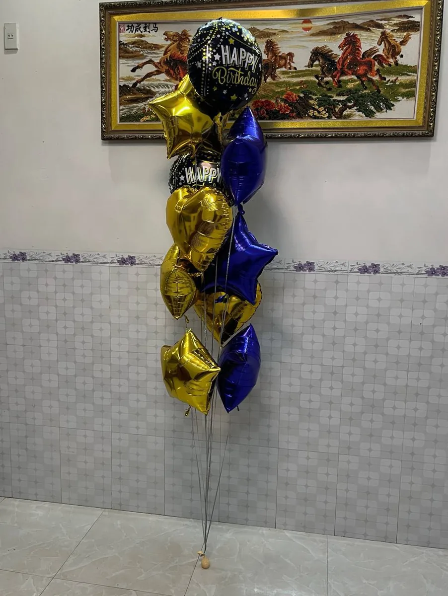 набор фольгированных шаров Happy Birthday чёрно-золотой Нячанг доставка 3