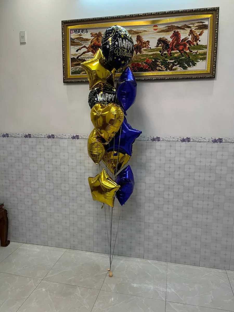 набор фольгированных шаров Happy Birthday чёрно-золотой Нячанг доставка 5