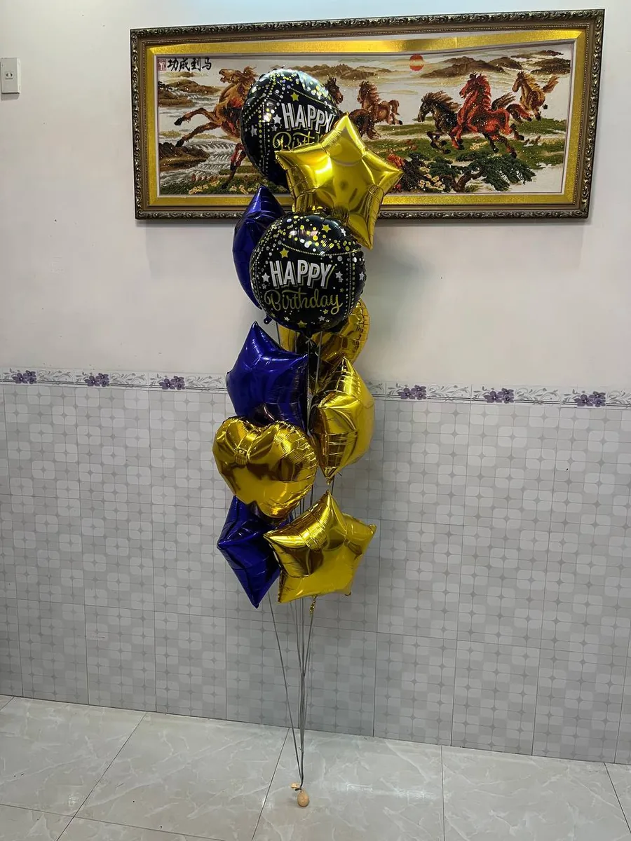 набор фольгированных шаров Happy Birthday чёрно-золотой Нячанг доставка 6