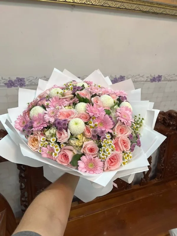 부드러운 혼합 꽃다발과 피치-핑크 장미 25송이 세트, 나트랑 배달 5